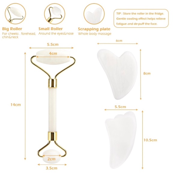 White Jade Roller & Gua Sha Set – Anti-Aging Facial Skincare Tools - Picture 4 of 6